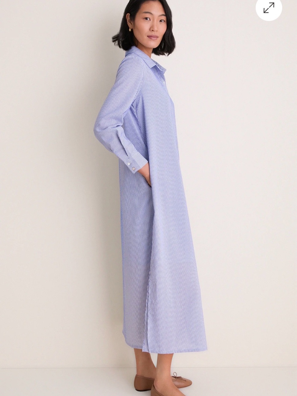 Pomander Place Tuckernuck Blue White Stripe Griffin Long Sleeve Shirt Maxi Dress - Picture 2 of 5